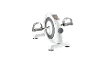 White mini exercise bike with pedals and a digital display.