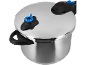 Metal pressure cooker with lid and black handle