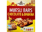 Chocolate & banana muesli bars, with nutritional information and fair trade labels.