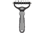 Pet grooming rake with ergonomic grey and black handle