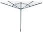 Rotary clothes dryer with metal poles and lines for drying laundry.