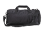 Black sports bag with handles and a shoulder strap on a black background.