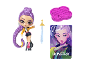 Doll, sword, purple base, and card with an anime-style character.