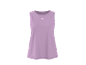 Lilac sleeveless top with a white logo on the chest.
