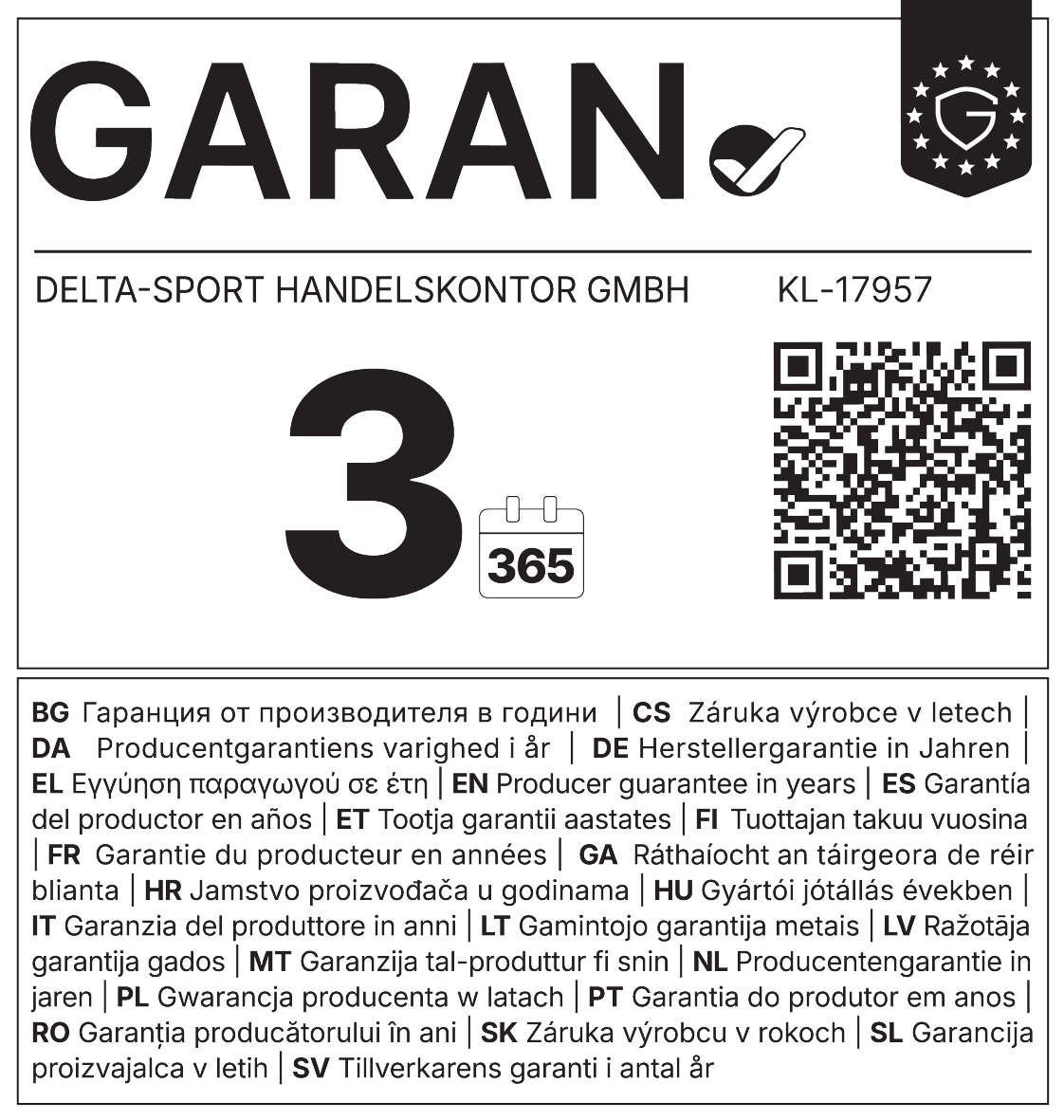 Producer guarantee: 3 years (365 days).