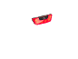 Red bicycle taillight with an on/off button.