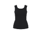 Black ribbed top with a round neckline.