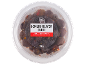 Gemlik black olives with chili in a clear plastic container, 150 g.