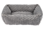 Grey plush pet bed with a textured honeycomb pattern.