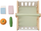 Wooden toys: milk, grape juice, orange, carrot, and a two-tier display stand.