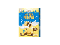 Box of milk chocolate flavoured cereal pillows with Fairtrade cocoa, showing nutritional information.