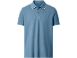 Men's light blue polo shirt with white stripes on the collar and sleeves.