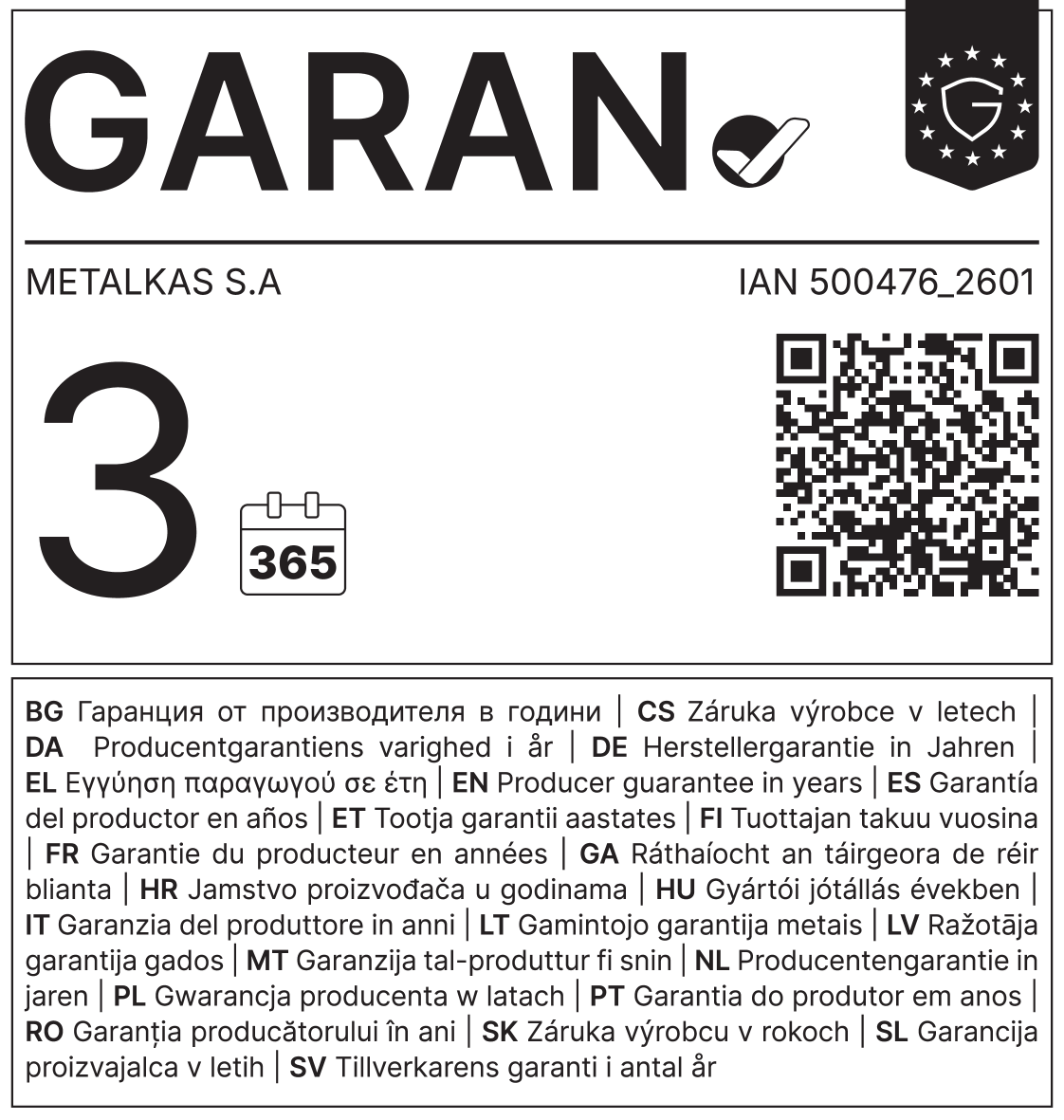 3 years manufacturer guarantee, 365 days, IAN 500476_2601