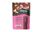 Pink and green pouch of cashew and cranberry mix, with nutritional information.