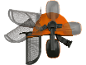 Safety helmet with ear defenders and mesh visor for chainsaw work.