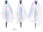 Three glowing Halloween ghosts with multicolored lighting and a control box.