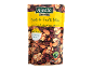 Packaging of nuts and fruits mix, with walnuts, almonds, raisins, and cranberries, natural source of Omega-3.