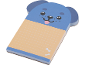 Blue dog-shaped notepad with a cartoon face and lines for writing.