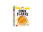 Corn flakes package with a bowl of flakes and nutritional information.