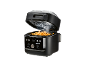 Air fryer with french fries, displaying '200 °C' and various cooking modes.