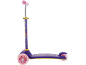 Children's three-wheel scooter, purple with pink and yellow accents.