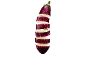 Sliced eggplant with purple and white stripes on a black background
