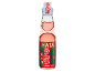 Japanese watermelon-flavored soft drink, with a red label and cartoon watermelons.