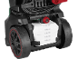 Bottom part of a pressure washer with a detergent tank and wheels.