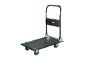 Green folding platform trolley with a black handle and wheels.
