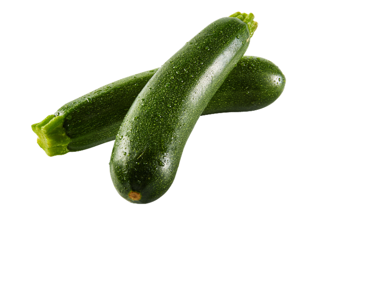 Two fresh green zucchinis with water droplets on a black background.