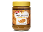 Jar of crunchy speculoos spread with biscuit pieces.