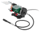 Bench grinder with flexible shaft and transparent guards.