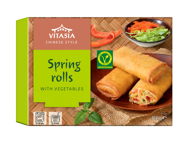Chinese style vegetarian spring rolls, frozen, 350 g.