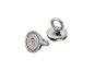Two silver fishing magnets with an eyelet on a black background.