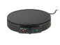 Black electric crepe maker with adjustable thermostat and indicator lights.