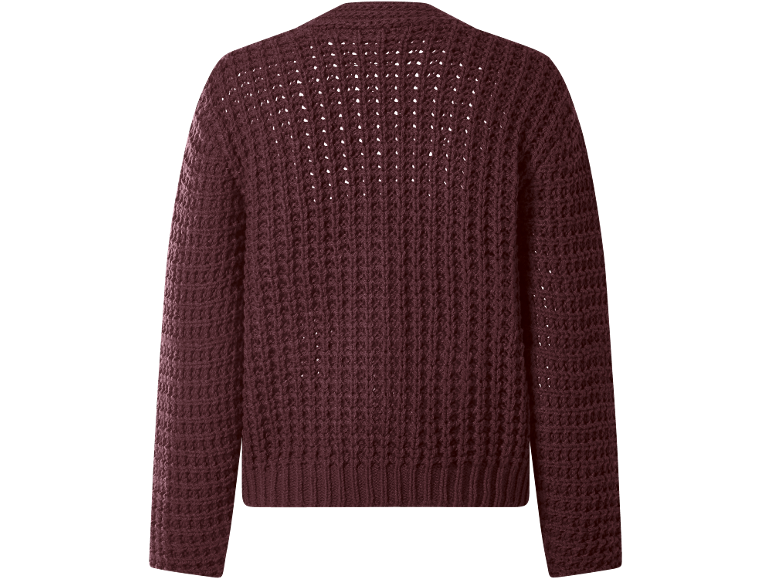 Burgundy long-sleeved open-knit sweater.