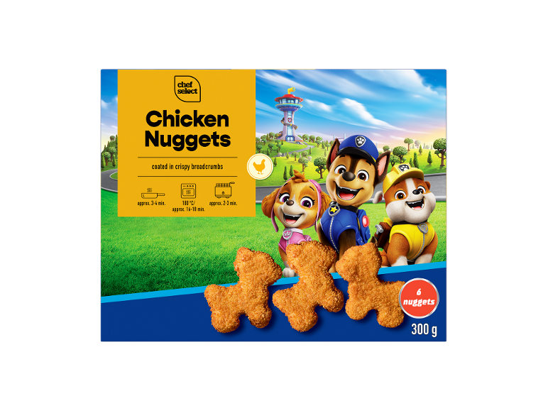 Chicken nuggets in the shape of Paw Patrol characters, 6 pieces, 300g.