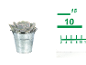 Succulent plant in metal pot with measuring scale
