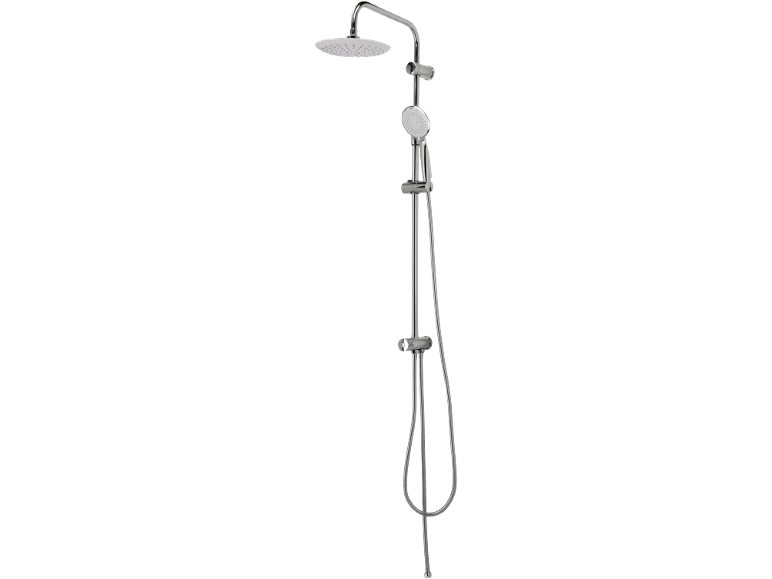 Chrome shower set with a rain shower head and a handheld shower.