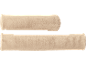 Two beige finger protectors on a black background.