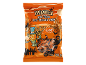 Fruit flavoured candy bag with Halloween tattoos, featuring a scarecrow and pumpkins.