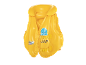 Yellow inflatable swim vest for children with a blue octopus and waves design.