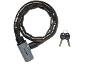 Bicycle chain lock with two keys on a black background.