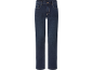 Dark blue men's jeans with contrasting stitching.