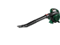 Green and black cordless leaf blower with a long tube.
