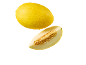 Whole yellow melon and a slice with seeds on a black background.