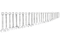 A set of combination wrenches of various sizes, from 32mm down to smaller sizes.