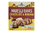 Muesli bars chocolate & banana, 8 bars, 200g, with nutritional information.