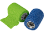 Two rolls of self-adhesive bandage: one green, one blue.