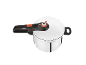 White pressure cooker with a black handle and orange details.
